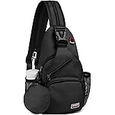 SUIKIHUM Convertible Sling Bag with Coin Pocket, 7.9" Tablet Crossbody Mini Backpack with Headphone Jack Casual Pack for Women Men Travel, Black