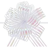 MECCANIXITY 15pcs 4 Inch Organza Large Pull Bow Metallic Gift Wrapping Bows Ribbon Chiffon Yarn White for Wedding Baskets Presents Christmas Valentine's Day