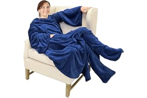 Catalonia Wearable Fleece Blanket with Sleeves and Foot Pockets for Adult Women Men, Micro Plush Comfy Wrap Sleeved Throw Blanket Robe Large, Gift for Her