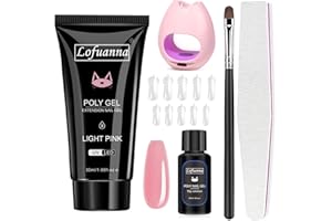 Lofuanna Poly Gel Nail Kit-30ML Light Pink Poly Extension Gel Nail Starter kit, Poly Nail Gel With Nail Lamp Slip Solution Nail form Nail Brush,Nail Strengthen Nail Gel Kit DIY for Beginners