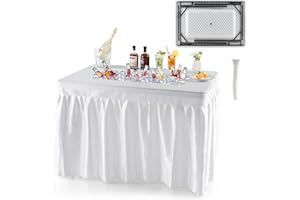 CHEFJOY 4FT Folding Ice Tables for Parties with Drain, Deep Ice Cooler Table w/Matching Skirt, Powder Coated Metal Leg, Outdoor Ice Bin Table, Patio Ice Table for Wedding, Tailgating, Camping