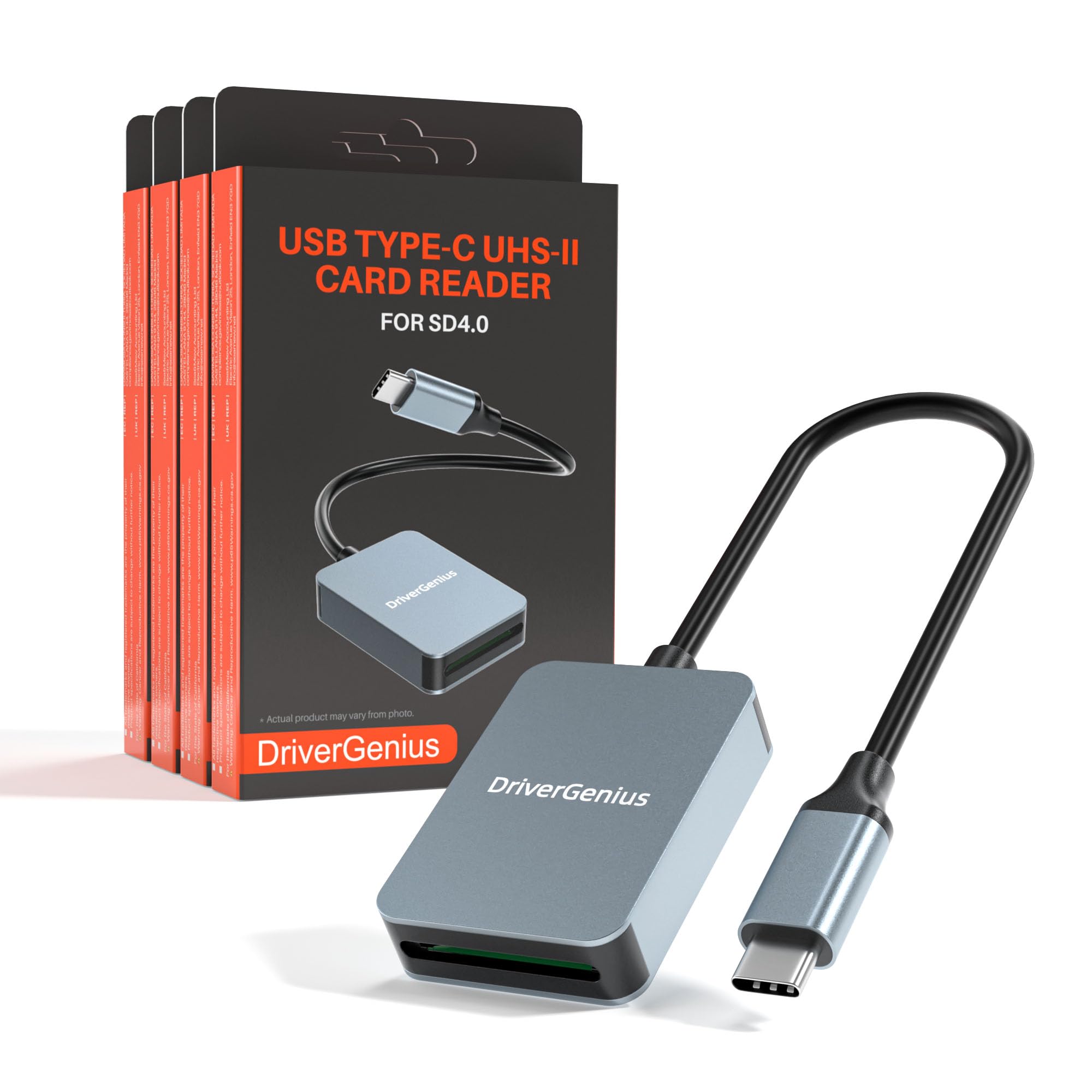 DriverGenius ProRead V9 | UHS-II SD Card Reader USB-C – UHS-II SD4.0 V90 High-Speed Reader for SD/SDHC/SDXC Cards, Windows/Mac/iPad Pro, Metal Housing for Photo, Video & DSLR【4-Pack】