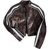 MakeMeChic Women's Faux Leather Motorcycle Jacket Zip Up Long Sleeve Y2k Crop Outerwear