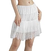 Amuver Women Y2k Lace Mini Skirt Pleated Flowy Half Slip Short Skirts Ruffled Layered Shirt Extender Underskirt