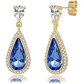 EVEVIC Austrian Crystal Halo Teardrop Dangle Drop Earrings for Women 14K Gold Plated Jewelry Gifts