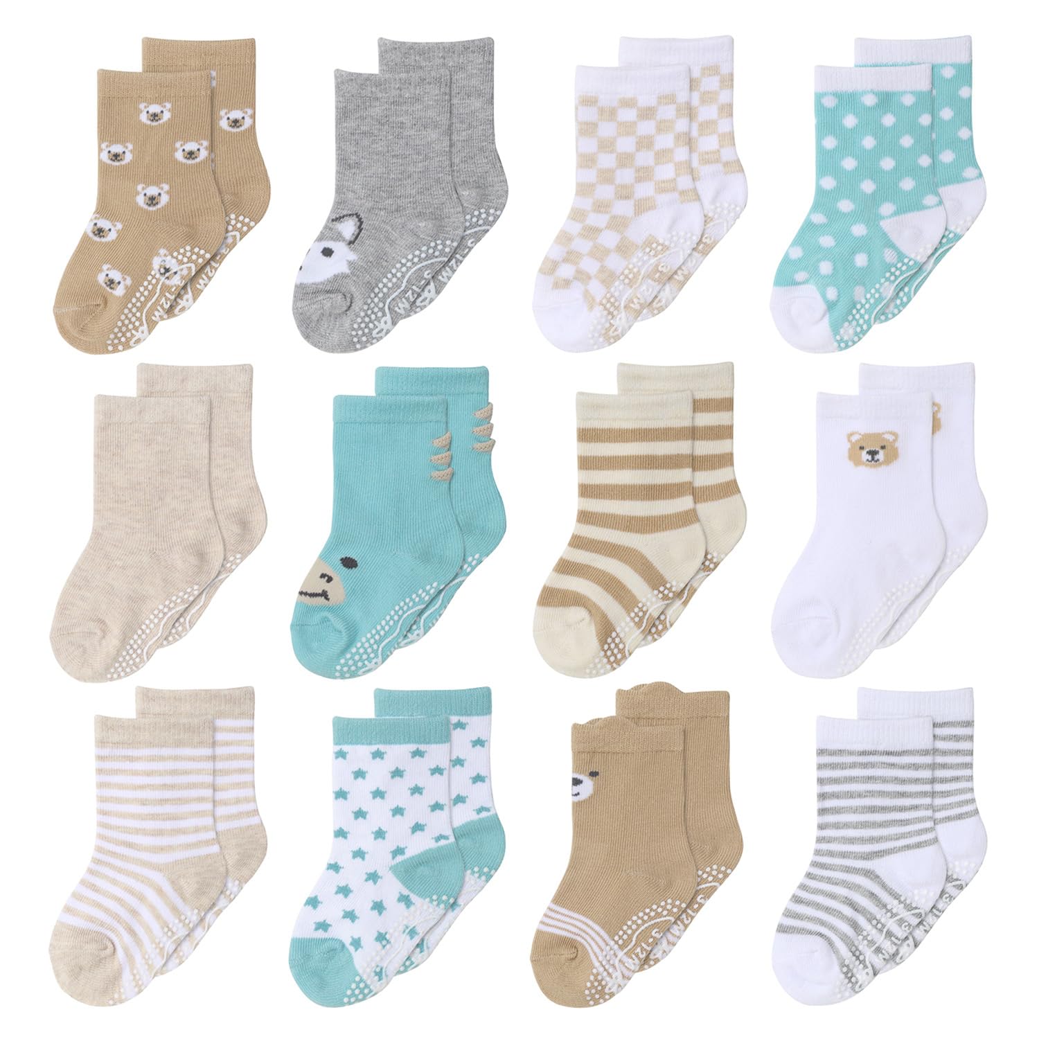 Photo 1 of The Peanutshell Organic Baby Socks for Girls or Boys 3-12 Months Set of 12 - Non-Slip Grip, Soft and Breathable Cotton Baby Crew Toddler Socks - Comfortable Design for Newborn - Gray Mint