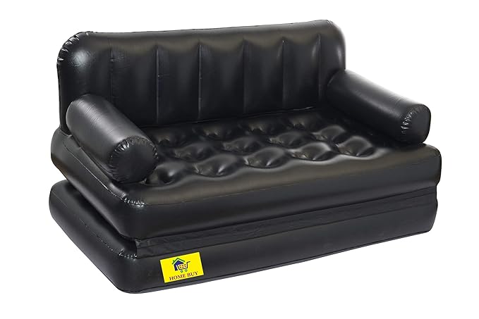 HOME BUY 5 in 1 Air Sofa Cum Bed with Pump Lounge Couch Mattress Inflatable (3 Seater, Black)