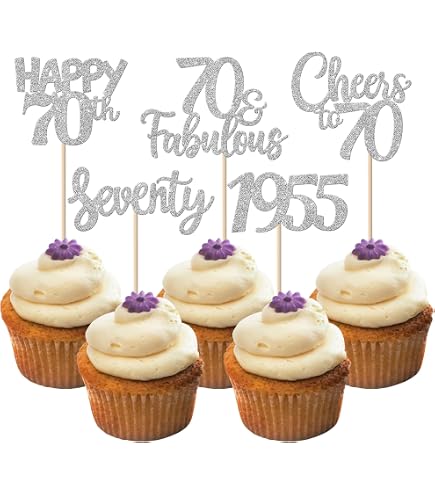 24 Cupcake-Topper Zum 70. Geburtstag – Vintage 1955 Design, 5,6x12,7 Cm, Aus Stabilem Karton