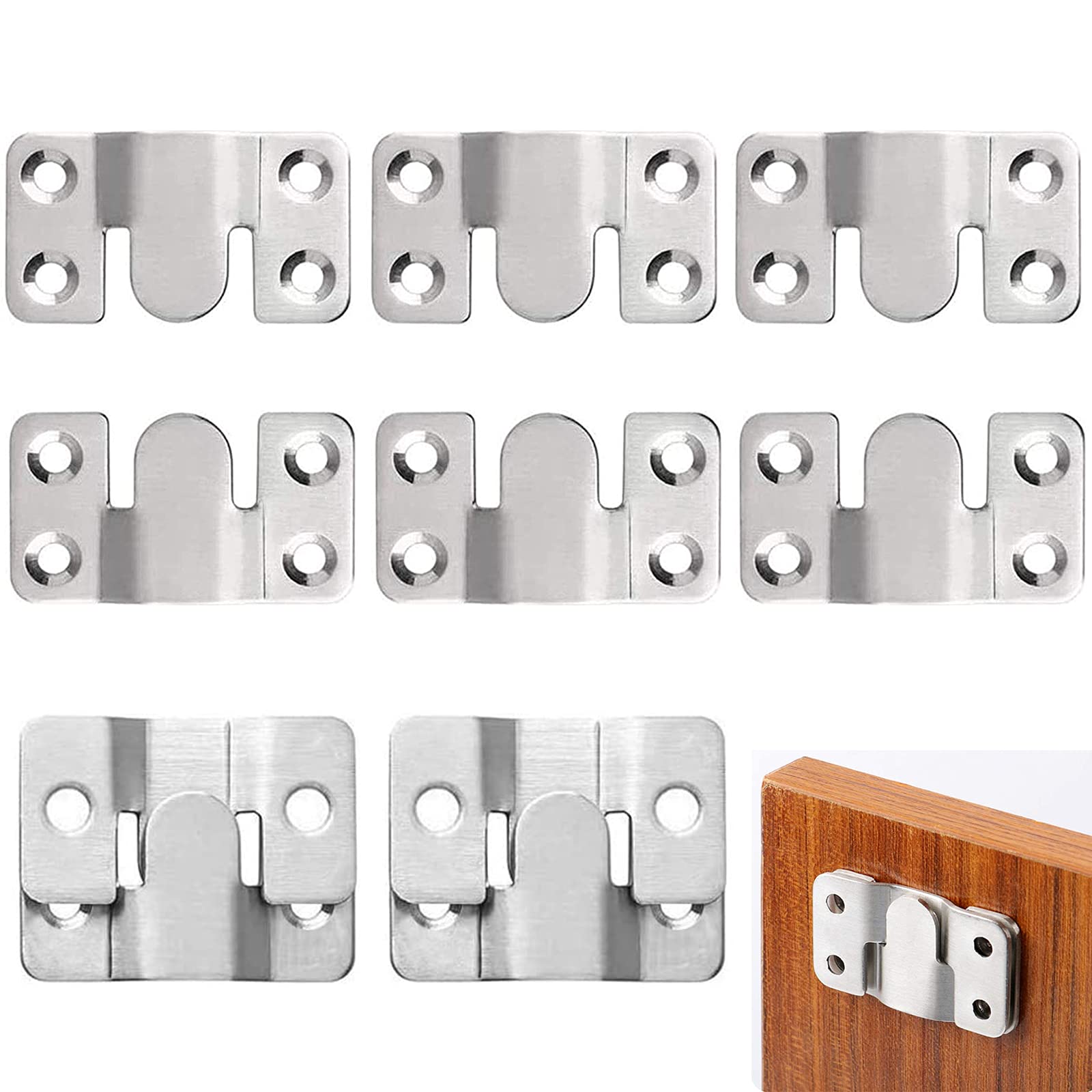 TONAUP 10 PCS Flush Concealed Mount Bracket, Heavy Duty Interlocking Buckles Hang Brackets, Stainless Steel Furniture Connector Hangers Hooks for Sofa, Photos, Mirrors, Picture Display, Art Gallery