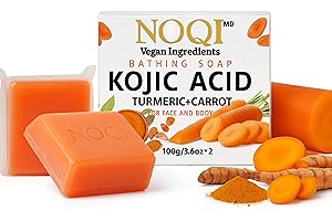 NOQI Kojic Acid Soap | Carrot & Turmeric soap for Skin Brightening, Blemish & Hyperpigmentation | Enhanced with Lemon for Vit