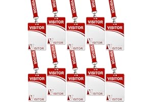 BEMAXYE Visitor ID Badge Card with Lanyard Clip - Reusable Temporary Pass, Heavy Duty Plastic Name Tag for Company, School, Exhibition (10 pcs)