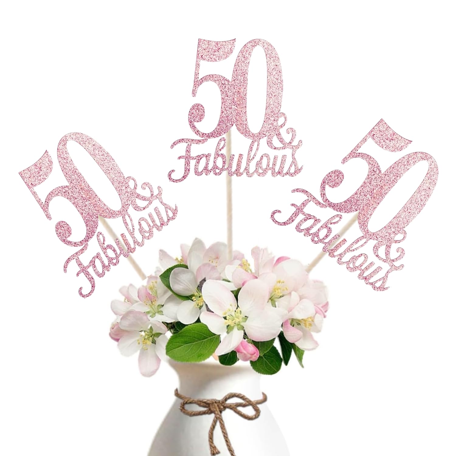 Photo 1 of 10-Pack Double Sided Rose Gold Fabulous and 50th Birthday Centerpieces for Tables, Number 50 Centerpiece Sticks, 50th Birthday Table Decorations for Women Men (Double Sided Giltter) (Rose Gold)