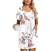 TAOHUADAO 2 Piece Women's Short Sleeve Pajama Sets, Lounge Sleepwear Ladies Pjs Sets with Pockets