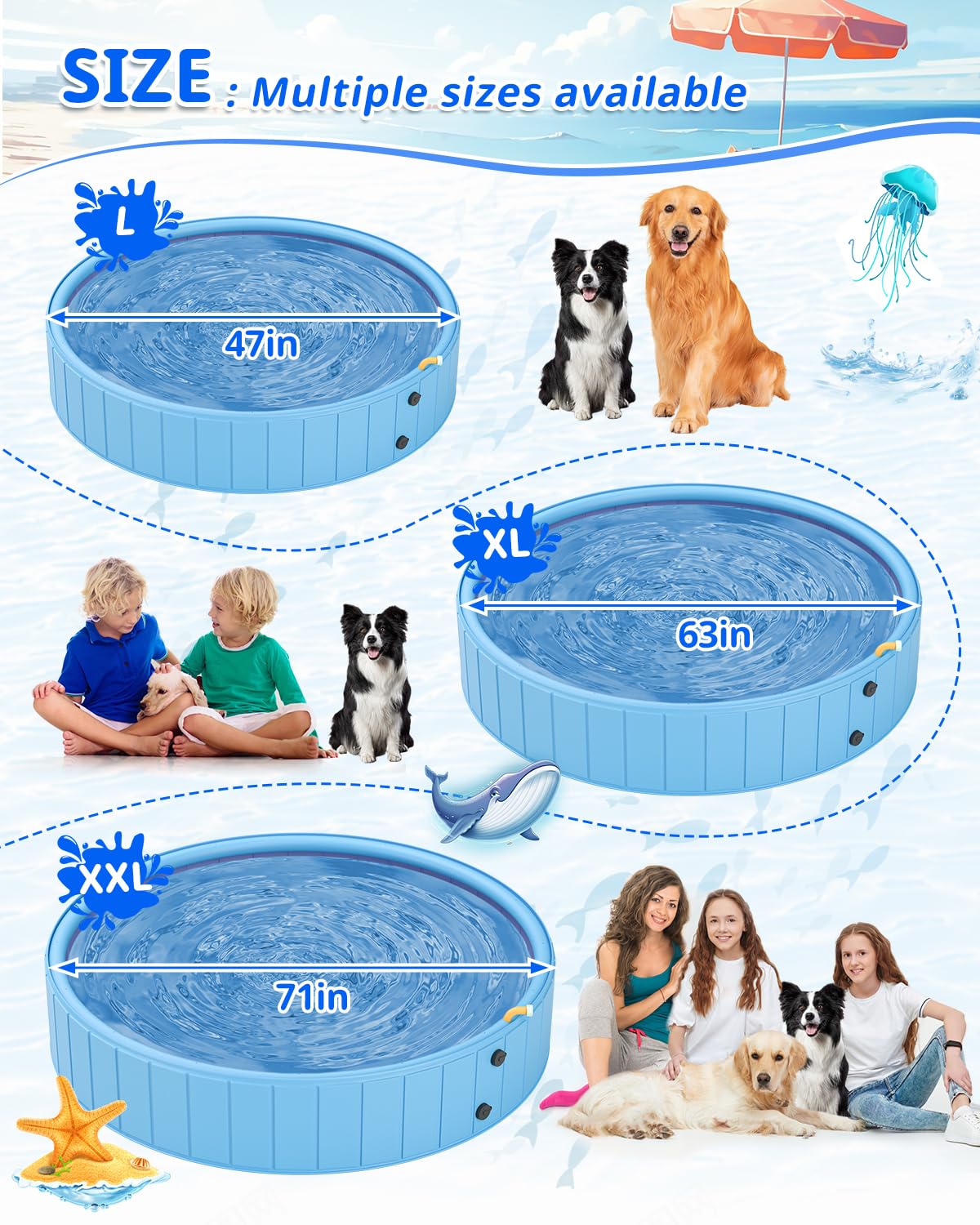 Condition photo showing New/Like New for ysjilide dog pools for large dogs, 2-in-1 sprinkler pool for kids non-slip dog swimming pool for out