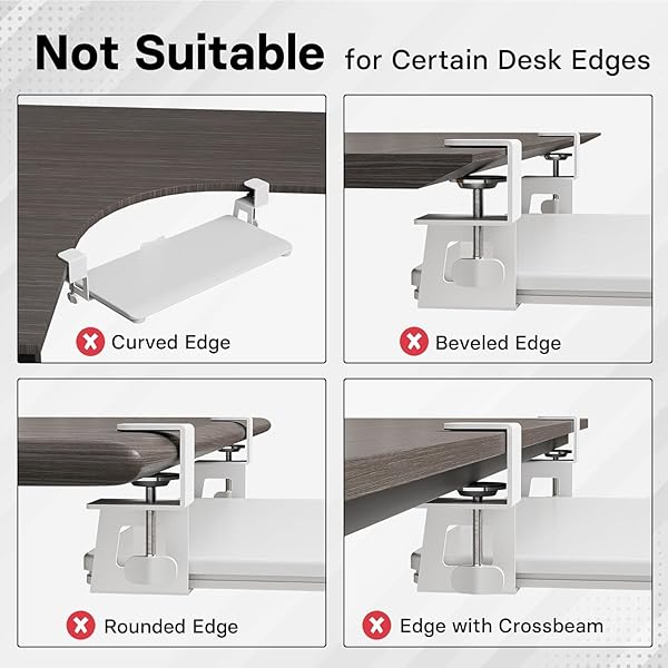 BONTEC KMT01 UNDER DESK KEYBOARD TRAY, PULL-OUT KEYBOARD & MOUSE PLATFORM WITH C-CLAMP, 25.6 X 11.8 IN SPACE-SAVING ERGONOMIC SLIDE-OUT DRAWER, WHITE