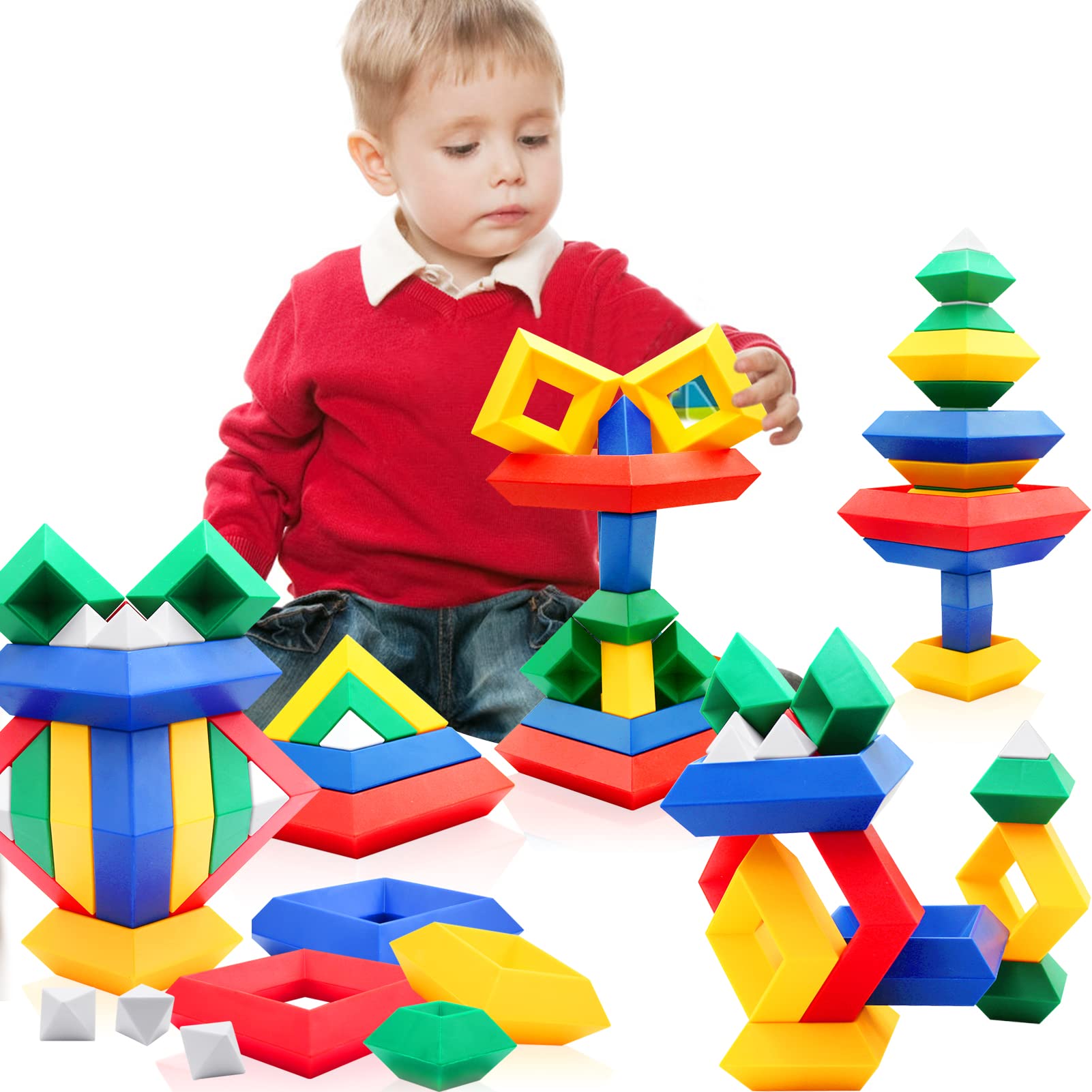 Yeelua Stacking Toys, 30Pcs Pyramid Building Blocks, Learning Activities Puzzle Toy, Building Educational Sensory Blocks Toys