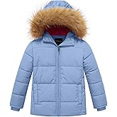 wantdo Girls' Winter Coat Warm Waterproof Puffer Jacket with Removable Faux Fur Hood