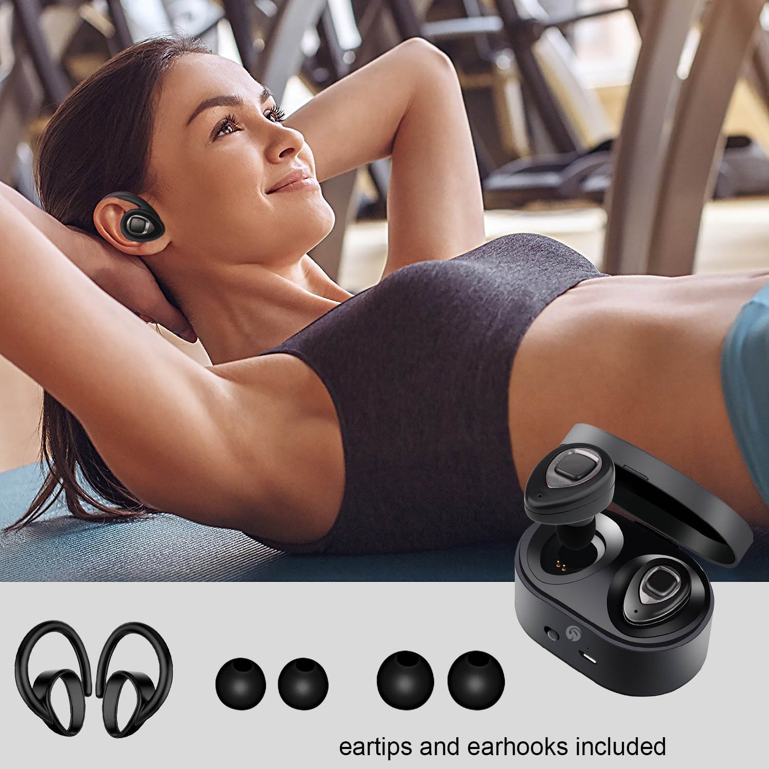 Bluetooth Earbuds - HiFi Stereo Ultralight Sport Wireless Earbuds, Portable Charging Box-Support Wireless Charge, In-Ear Bluetooth Headphones w/Mic for iPhone iPad Android(K5C-metallic)