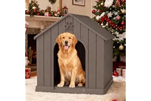 Bifanuo Dog House Outdoor Indoor for Large Dog House, Waterproof PP Material with Air Vents & Elevated Floor, Easy Assemble and Clean (Classic Grey, 36.2''L×38''W×38''H)