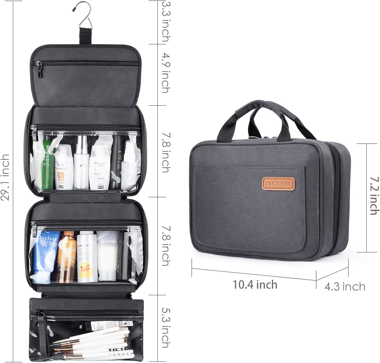 Travel Toiletry Bag with Hanging Hook, Waterproof Makeup Cosmetic Travel Bag Organizer for Toiletries and Accessories, Perfect Bathroom Bag for Women/Men…: Clothing