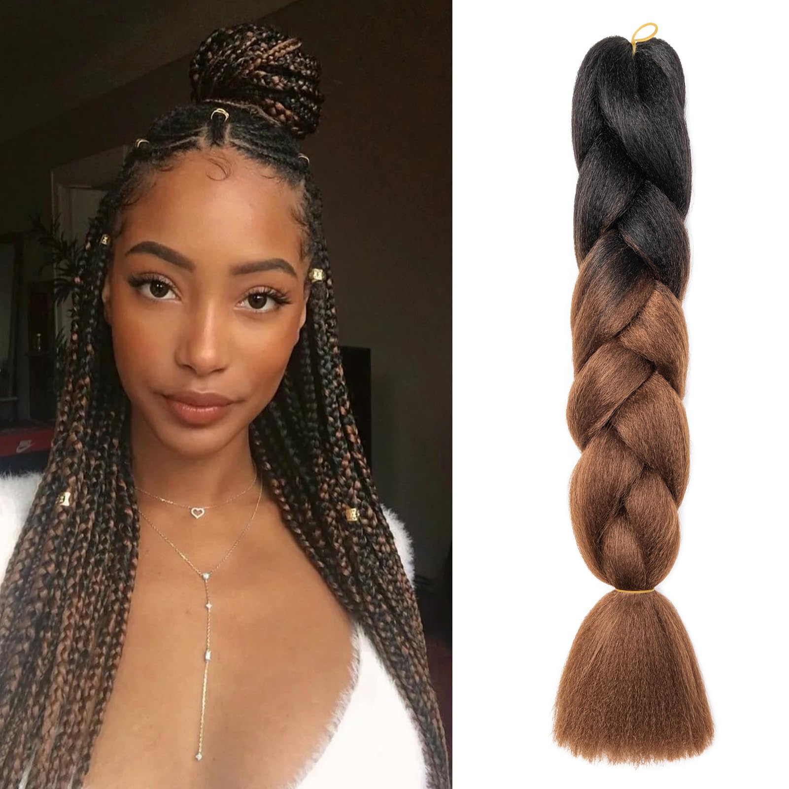 Dcbaboo Hair Extensions for Braiding Jumbo Braiding Hair Extension 1pack 24inch Synthetic Hair Kanekalon Ombre Braids Extensions Hair Afro Crochet Twist Box Braids 100g, Black-Dark Brown — image 1