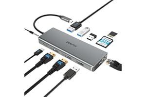 USB C Hub, Docking Station, EUASOO 11 in 1 Triple Display USB C Docking Station with Dual 4K HDMI/1000Mbps Gigabit Ethernet/PD 3.0/4 USB Ports for MacBook/USB C Laptops, MacOS Only Support Mirror Mode