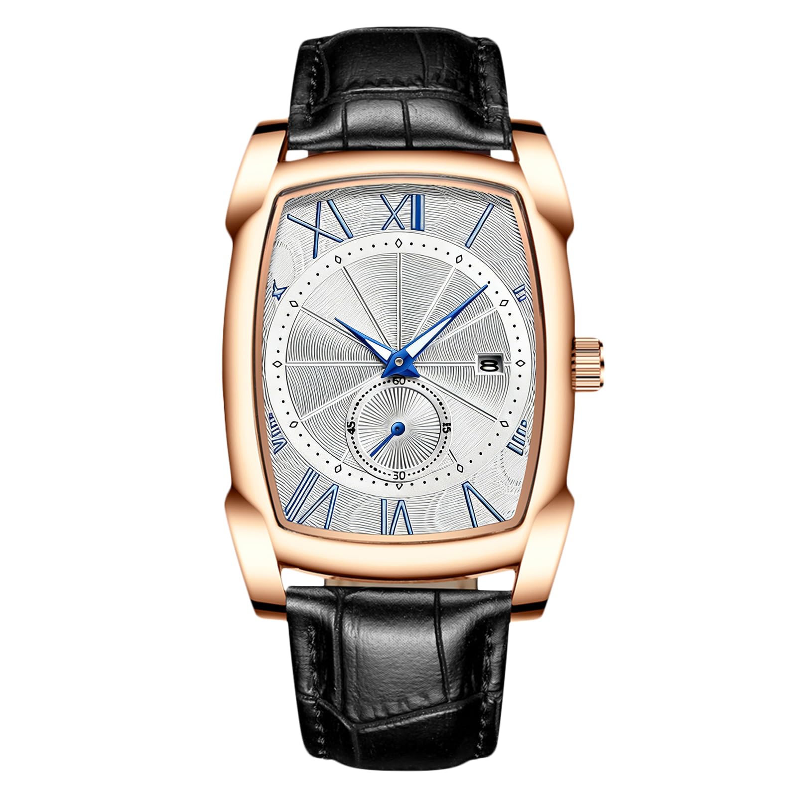 RORIOS Fashion Watches Men Quartz Analog Luminous Watches Dial Leather Band Waterproof Sports Watches for Men, White Black A, Strap