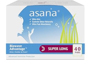 Asana Super Long Overnight Maxi Pads for Women, with wings-40 pads | Ultra Thin Overnight Pads | Chlorine Free Pads for Women