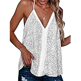 Women's Sequin Camisole Top - Sparkle V Neck Strappy Party Club Tank Top