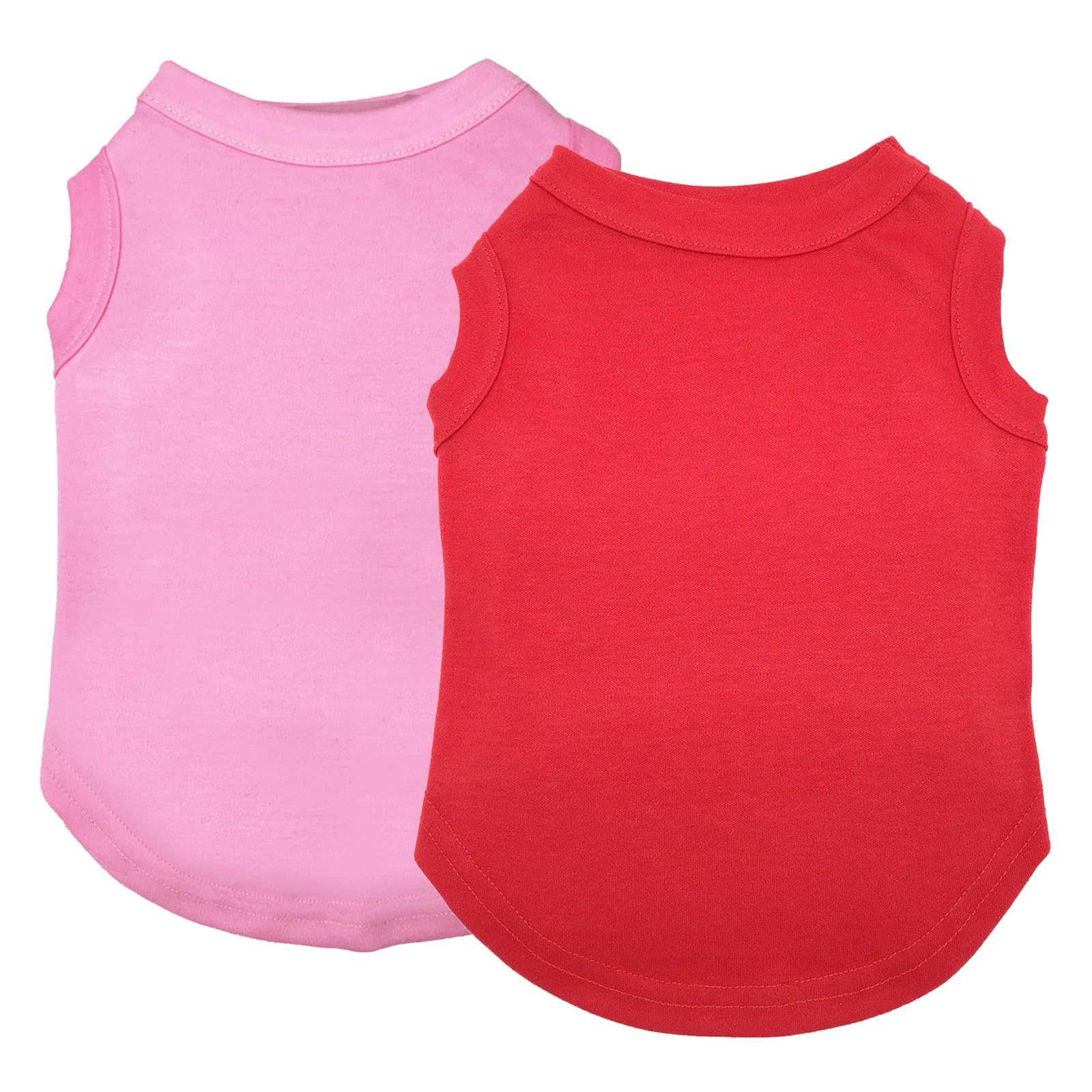 Izefia 2 Pieces Dog Shirts Clothes 2pcs T Shirt for Small Dog Breathable Blank Shirts Cool Summer Cotton Tank Top Vest for Small Dog Puppy Medium Cat Pink and Red S