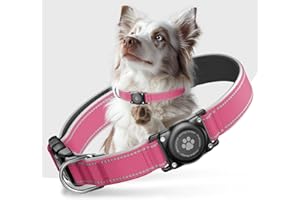Airtag Dog Collar - 100% Waterproof Air tag Dog Collar Holder for Apple AirTag, Reflective, Soft Padded, Everlasting, GPS Dog