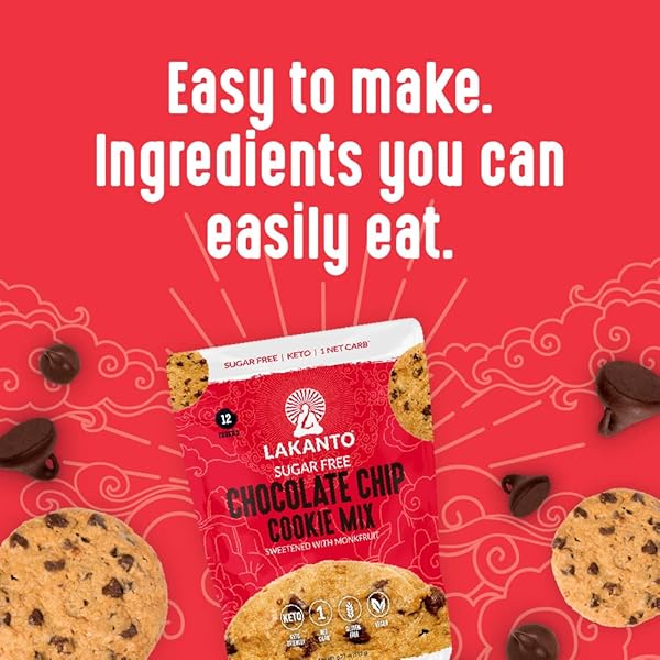 LAKANTO SUGAR FREE CHOCOLATE CHIP COOKIE MIX – SWEETENED WITH MONK FRUIT SWEETENER, GLUTEN FREE, KETO DIET FRIENDLY, VEGAN, 2G NET CARB, ALMOND FLOUR, SEA SALT (12 COOKIES)