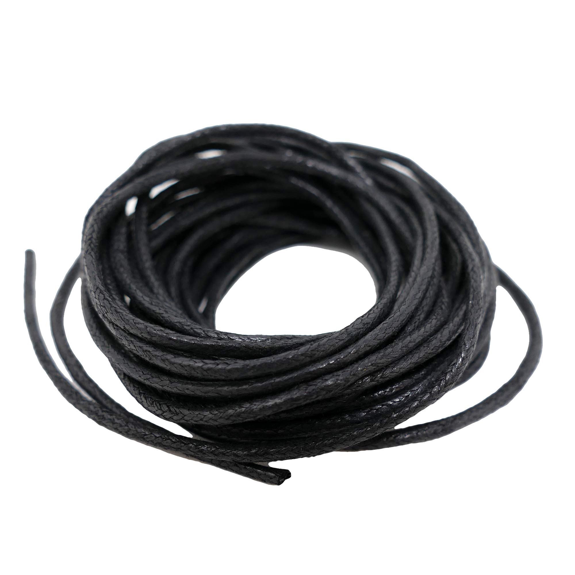 Black Waxed Cotton Cord 2mm - 5 Metres - Necklace Cord, Bracelet Thread, Beading String - For Jewellery Making, Macrame, and DIY Projects