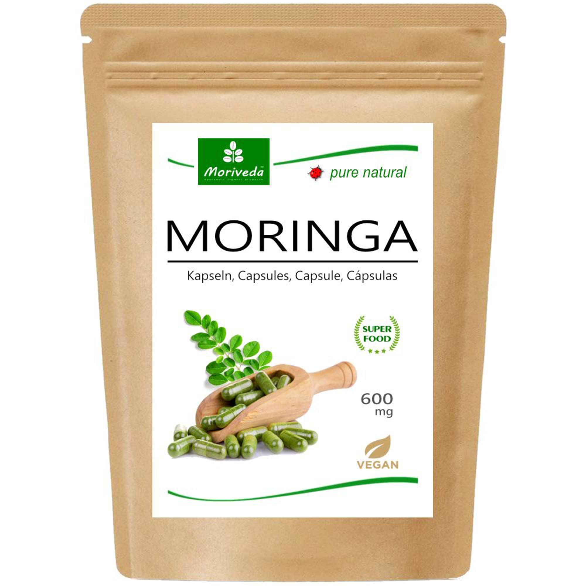 Moringa Capsules 600mg or Moringa Energy Tabs 950mg – Oleifera, Vegan, Quality Product from MoriVeda (120 Capsules)