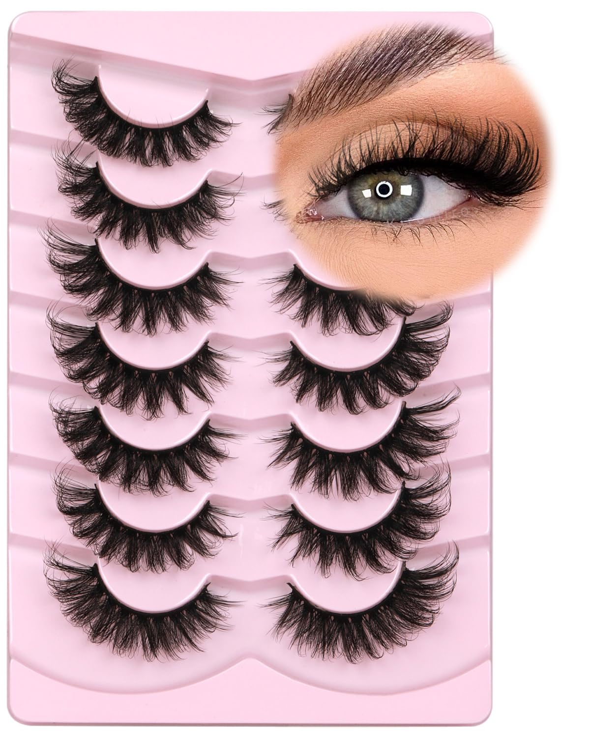 Kiromiro Faux Mink Lashes Fluffy 6D False Eyelashes 17mm Wispy Cat Eye Lashes that Look Like Extensions Strip Lashes Pack — image 1