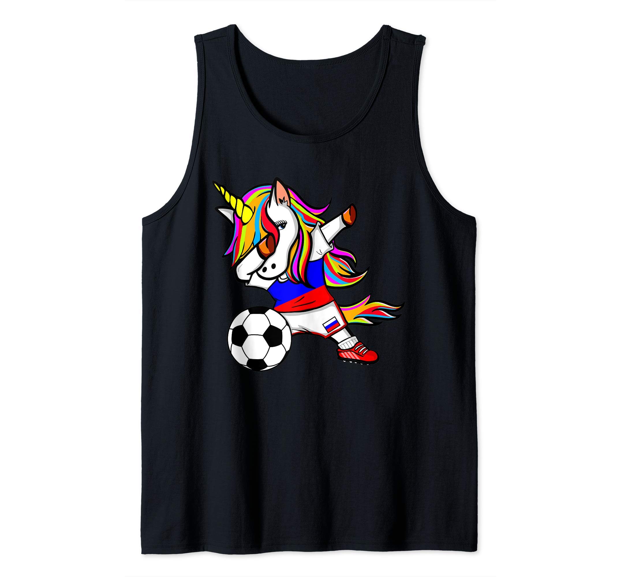 Funny Dabbing Unicorn Russia Football - Russian Flag Soccer Tank Top