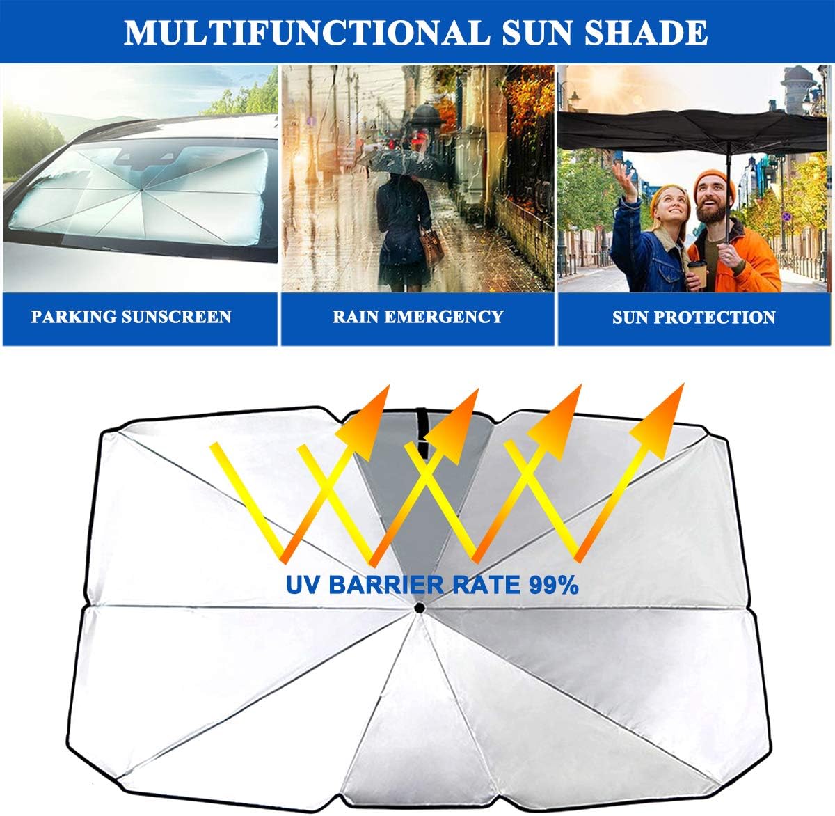 Jeebel Camp Windshield Sun Shade Standard Width 31.1in/Above 51.2in/Under 55.12in Foldable Car