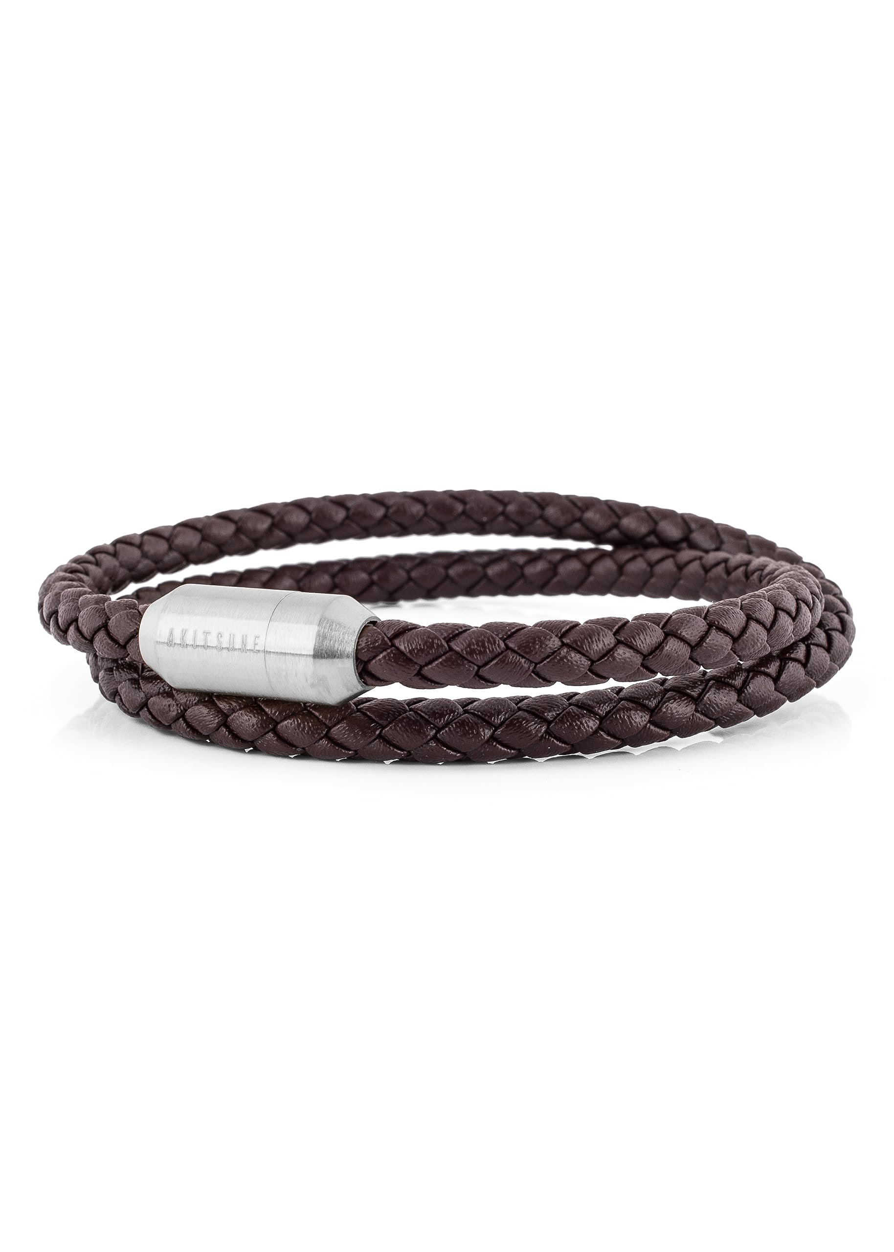 Akitsune Suprema Magnetic Leather Bracelet | Link Bangle Trinket Women Men Stainless Steel double Wrapped Bracelet Silver - Brown 39cm — image 1