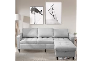 PUREMIND 77 Inches Reversible Sectional Sofa with Storage Ottoman, Polyester Convertible L-Shaped Couch, 3-Seater Sectional Couches for Living Room Apartment Office