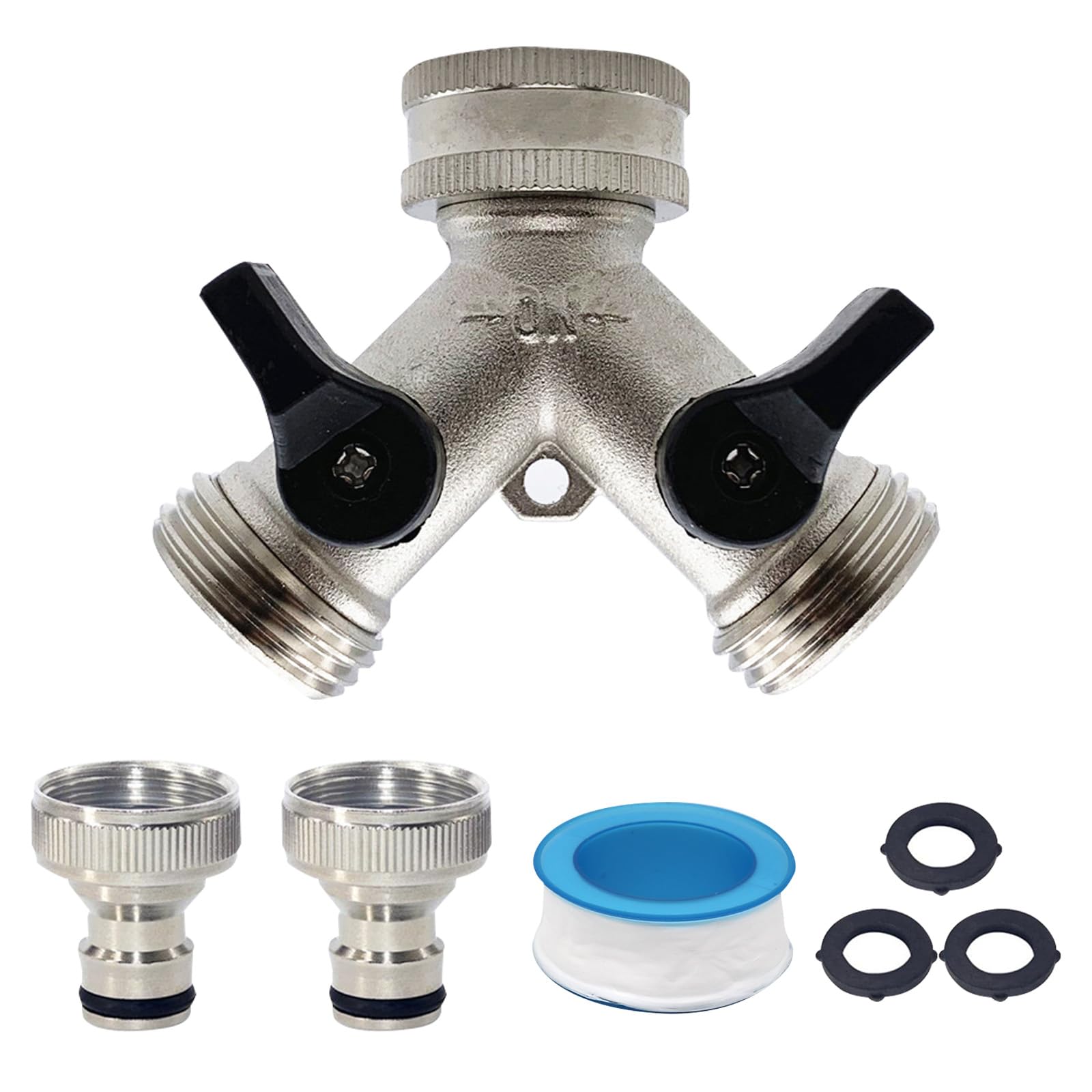 2 Way Garden Hose Splitter, 3/4" Y Valve Garden Hose Connector with Individual On/Off 2-Way Tap Connector Garden Hose Tap Connector with Quick Connector for Outdoor Gardening