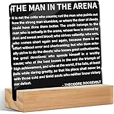 Inspirational Office Acrylic Sign for Cubicle Decor The Man In The Arena Desk Decorations, Acrylic Plaque, Book Shelf Desktop Art Decoration Motivational Office Gifts for Men Coworker Employee Friend