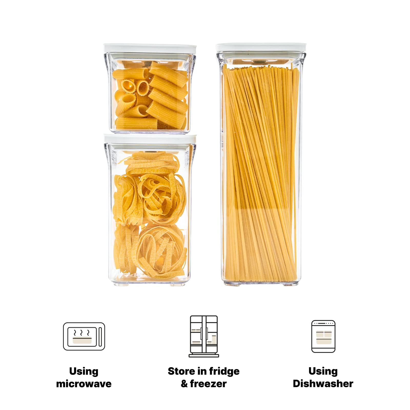Premium Airtight Food Storage Containers, Square-S 3PC-SET, Smart One-Click Seal Lid, No Hinges, 100% Leak Proof, BPA-FREE, Dishwasher, Freezer & Microwave Safe
