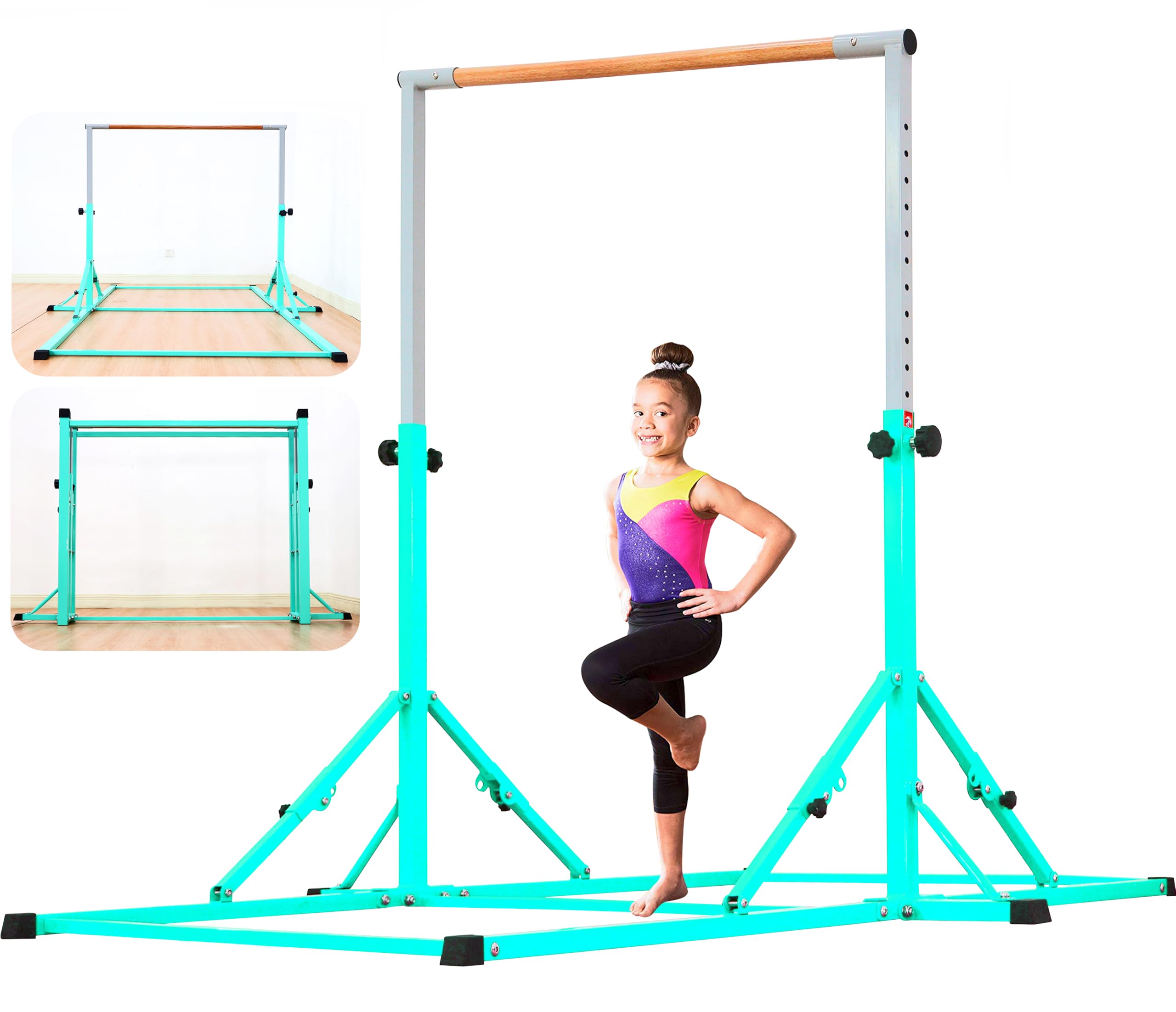 Photo 1 of MARFULA 8 Ft Foldable Gymnastic Bar for Kids Age 3-25 of 1-13 Levels, 4 Ft Width 5 Ft Adjustbale Height Kip Bar, 400 lbs Weight Limit, Gymnastic Training Bar Equipment for Teenager Home and Club Use