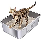 Holintan Stainless Steel Cat Litter Box, 20"x14"x6"(Height) Large Metal Litter Box, Easy to Clean, Non Stick No Smell Litterbox for Cats/Kitty