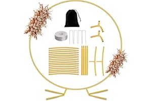 Nisoger 7.2FT Round Backdrop Stand, Circle Gold Balloon Wedding Arch Frame, Metal Wedding Backdrop With Storage Bag For Parties, Baby Shower, Ceremony and Graduation Decorations