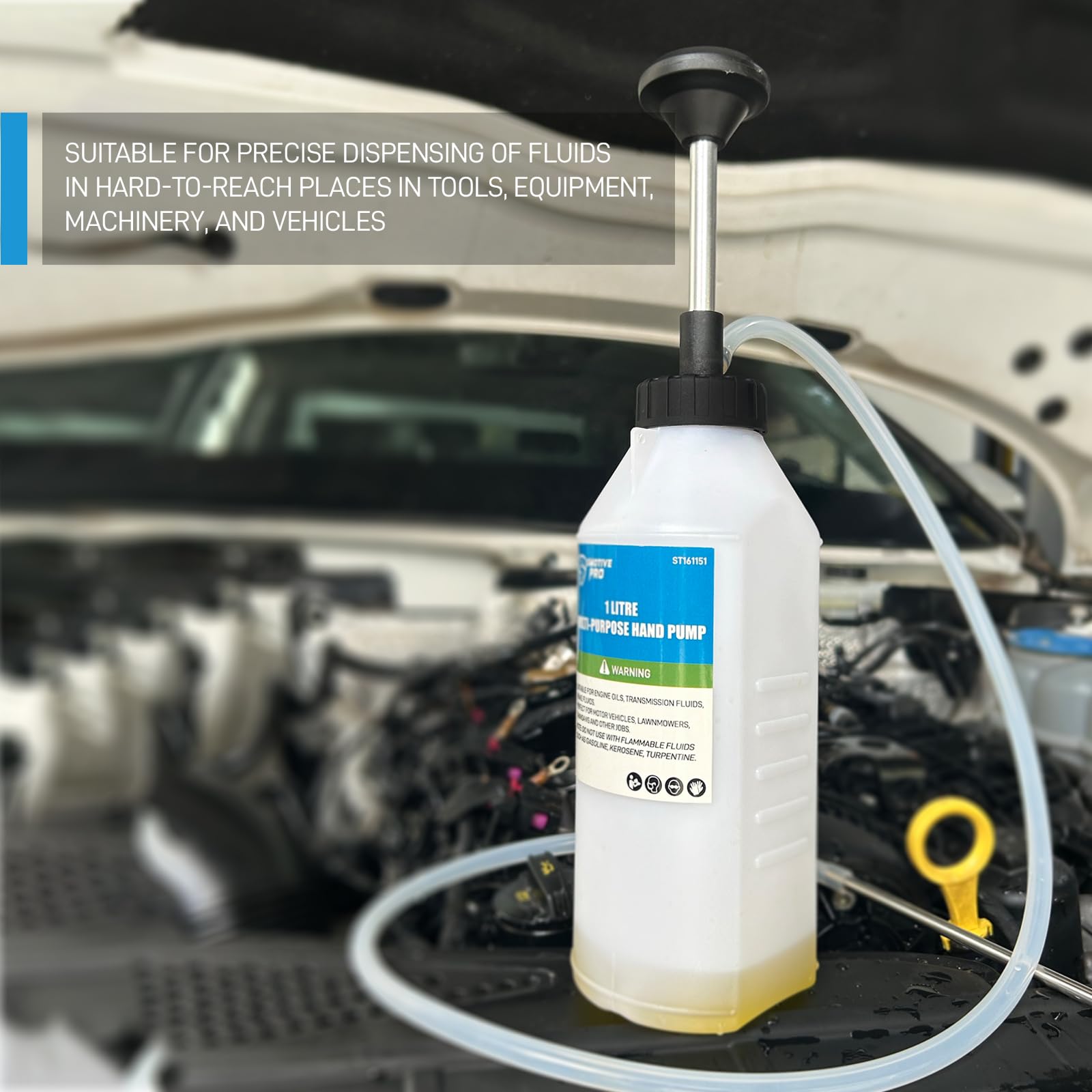 SMOTIVEPRO 1-Liter Mehrzweck-Umfüllpumpe, Ölpumpe Handpumpe für Motoröl, Getriebeöl und Bremsflüssigkeit, Geeignet für Präzises Flüssigkeitsdosieren in Engen Räumen 4