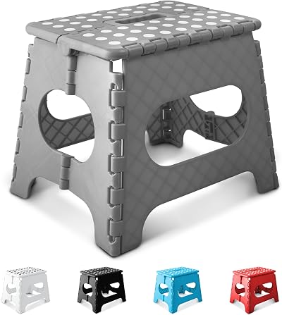 KEPLIN 11 Inch Heavy Duty Folding Step Stool Non-Slip Grey