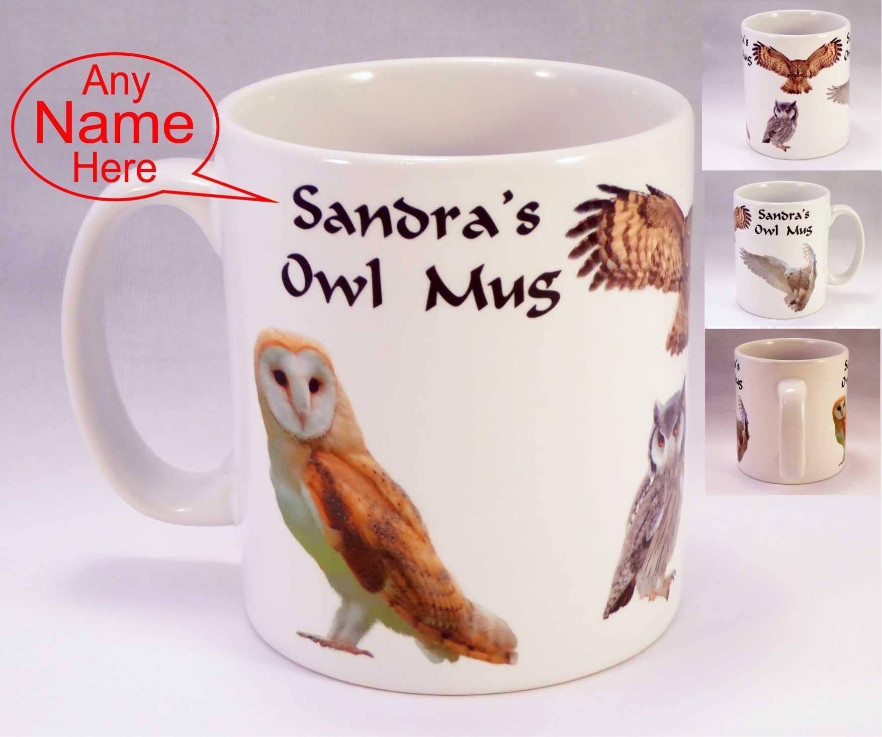 Personalised OWL Mug Cup Birthday Gift Idea Present Any Name Owls Bird