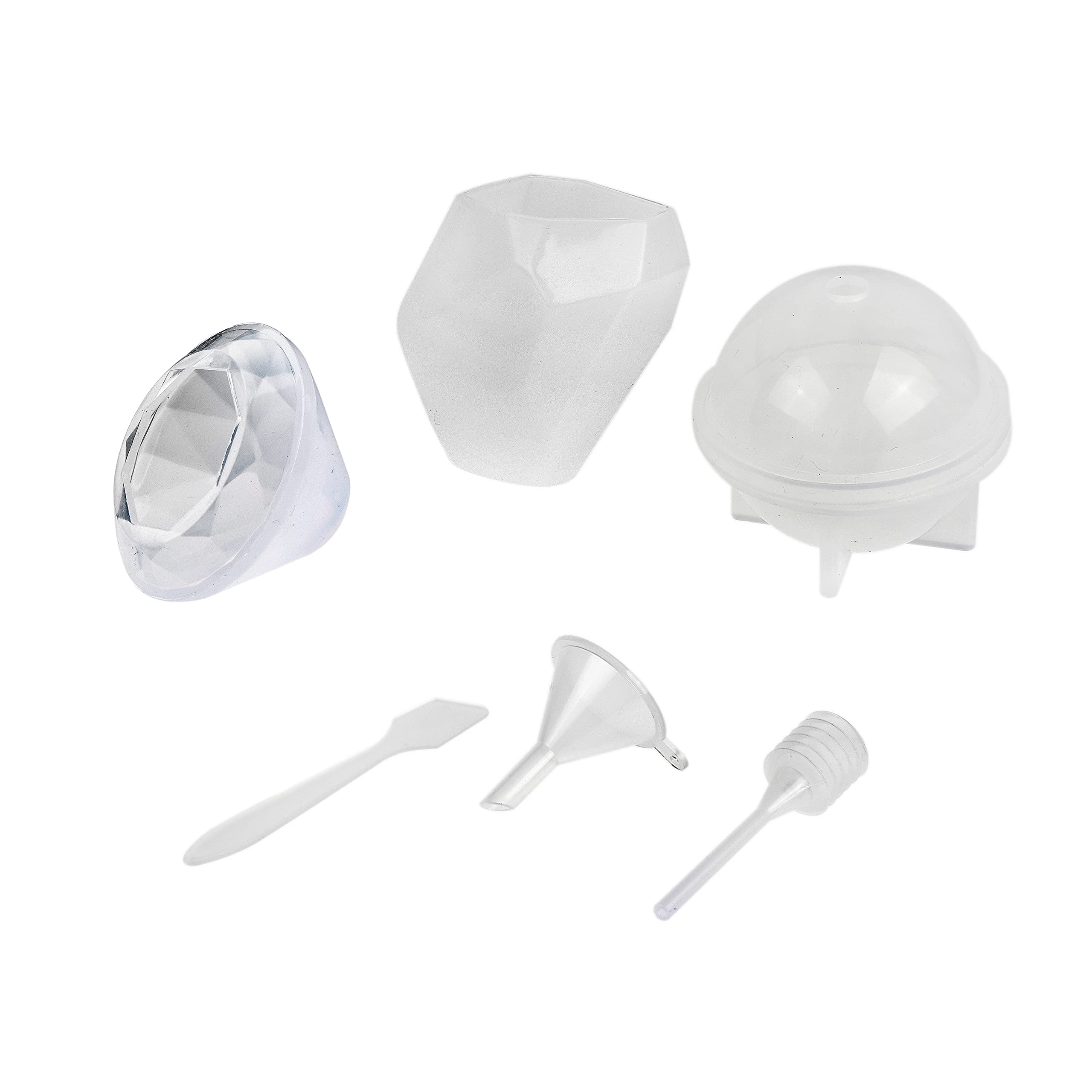 Kare & Kind Polymer Clay/Resin Epoxy Molds - Set of 3 Silicone Shapes - Crystal/Diamond/Sphere - Create Your Own Clear or Opaque Objects - Easy to Remove After Molding - Soft, Durable, Reusable