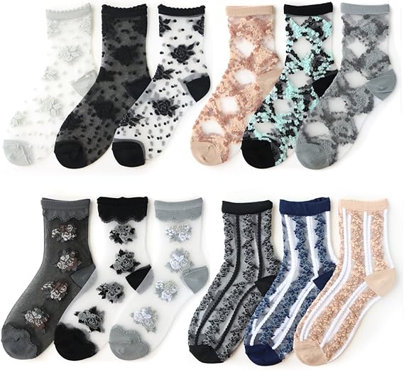 Amazon 靴下 レディース シースルーソックス スタッフおまかせ アソート 5足セット ボタニカル花柄デザイン 靴下 通販